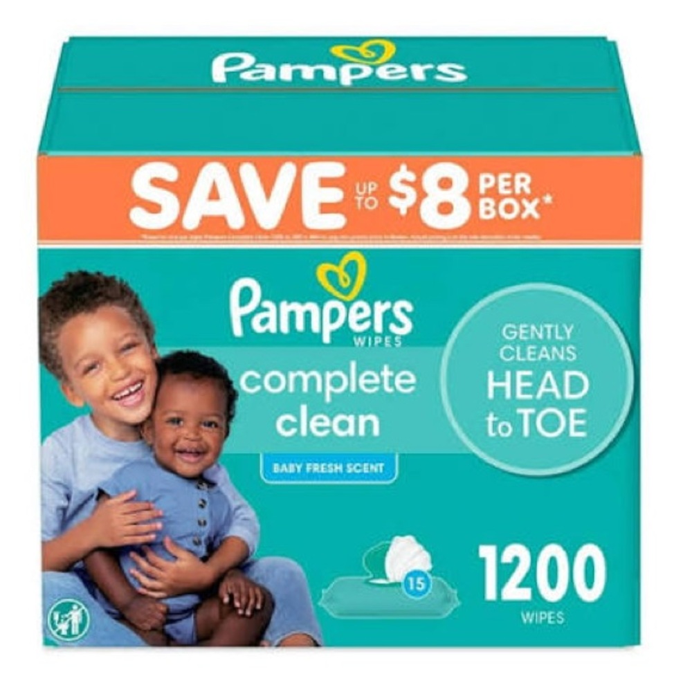 Pampers Complete Clean Baby Wipes 1200 Count (15 Packs) Baby Fresh Scent